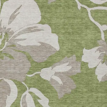 10' X 14' Olive Green Taupe And Beige Floral Washable Indoor Outdoor Area Rug