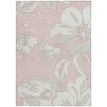 3' X 5' Pink Ivory And Beige Floral Washable Indoor Outdoor Area Rug