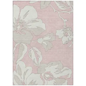 5' X 8' Pink Ivory And Beige Floral Washable Indoor Outdoor Area Rug