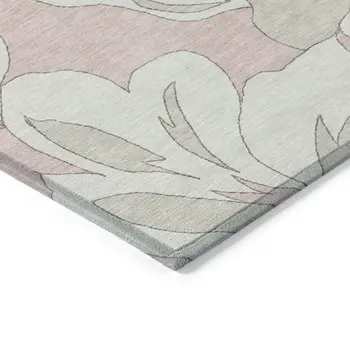8' X 10' Pink Ivory And Beige Floral Washable Indoor Outdoor Area Rug