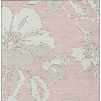 8' X 10' Pink Ivory And Beige Floral Washable Indoor Outdoor Area Rug
