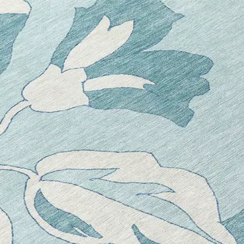 5' X 8' Teal Blue Aqua And Ivory Floral Washable Indoor Outdoor Area Rug