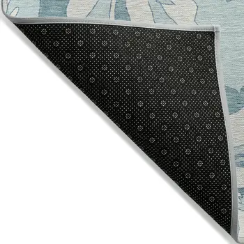 10' X 14' Teal Blue Aqua And Ivory Floral Washable Indoor Outdoor Area Rug