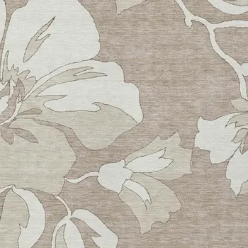 5' X 8' Taupe Beige And Ivory Floral Washable Indoor Outdoor Area Rug