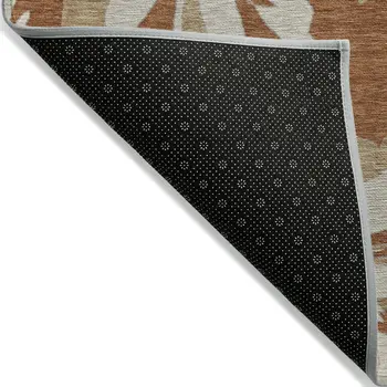8' X 10' Terra Cotta And Beige Floral Washable Indoor Outdoor Area Rug