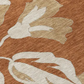 8' X 10' Terra Cotta And Beige Floral Washable Indoor Outdoor Area Rug