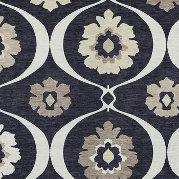 3' X 5' Black Ivory And Taupe Medallion Washable Indoor Outdoor Area Rug