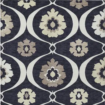 8' X 10' Black Ivory And Taupe Medallion Washable Indoor Outdoor Area Rug