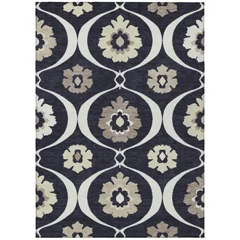 8' X 10' Black Ivory And Taupe Medallion Washable Indoor Outdoor Area Rug