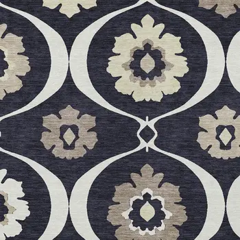 8' X 10' Black Ivory And Taupe Medallion Washable Indoor Outdoor Area Rug