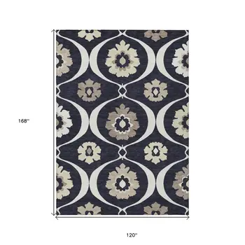 10' X 14' Black Ivory And Taupe Medallion Washable Indoor Outdoor Area Rug