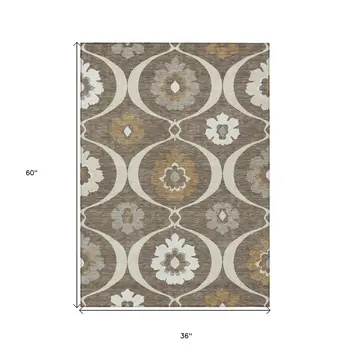3' X 5' Brown Beige And Taupe Medallion Washable Indoor Outdoor Area Rug