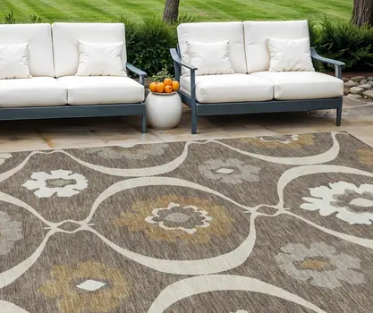 8' X 10' Brown Beige And Taupe Medallion Washable Indoor Outdoor Area Rug
