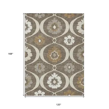 10' X 14' Brown Beige And Taupe Medallion Washable Indoor Outdoor Area Rug