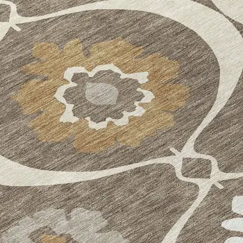 10' X 14' Brown Beige And Taupe Medallion Washable Indoor Outdoor Area Rug