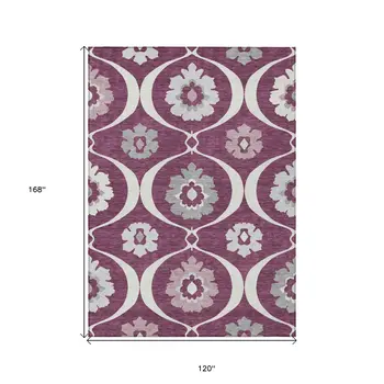 10' X 14' Eggplant Ivory And Gray Medallion Washable Indoor Outdoor Area Rug