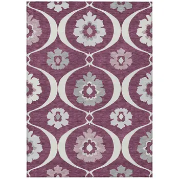 10' X 14' Eggplant Ivory And Gray Medallion Washable Indoor Outdoor Area Rug