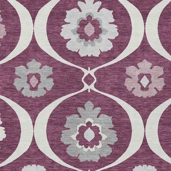 10' X 14' Eggplant Ivory And Gray Medallion Washable Indoor Outdoor Area Rug