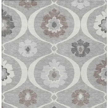 3' X 5' Gray Charcoal And Brown Medallion Washable Indoor Outdoor Area Rug