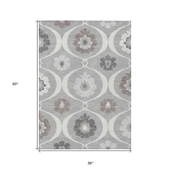 3' X 5' Gray Charcoal And Brown Medallion Washable Indoor Outdoor Area Rug