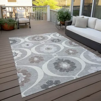 3' X 5' Gray Charcoal And Brown Medallion Washable Indoor Outdoor Area Rug