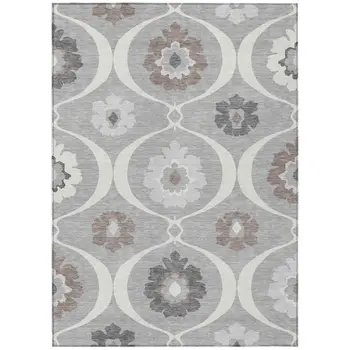 5' X 8' Gray Charcoal And Brown Medallion Washable Indoor Outdoor Area Rug