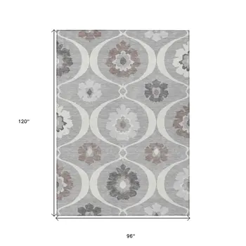 8' X 10' Gray Charcoal And Brown Medallion Washable Indoor Outdoor Area Rug