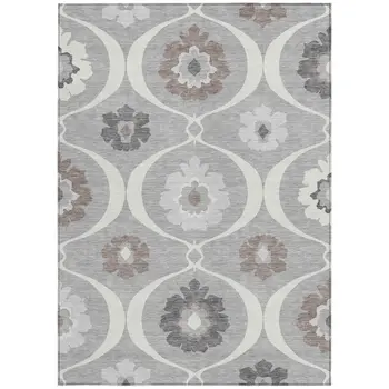 9' X 12' Gray Charcoal And Brown Medallion Washable Indoor Outdoor Area Rug