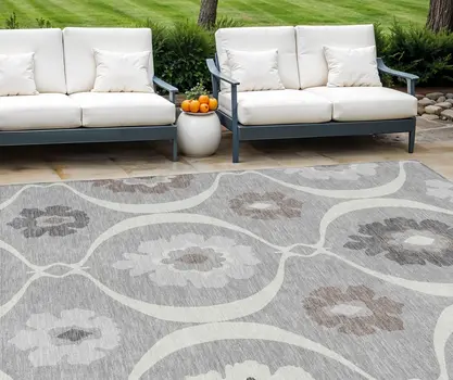 10' X 14' Gray Charcoal And Brown Medallion Washable Indoor Outdoor Area Rug