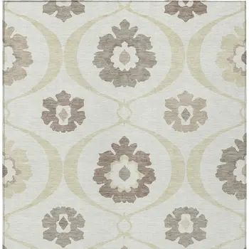 3' X 5' Ivory Taupe And Brown Medallion Washable Indoor Outdoor Area Rug