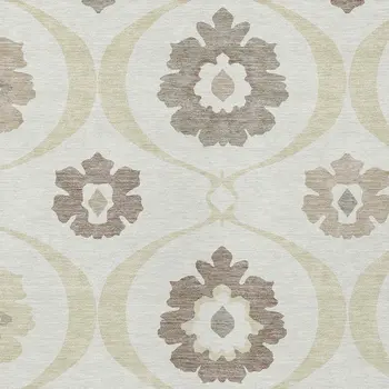 3' X 5' Ivory Taupe And Brown Medallion Washable Indoor Outdoor Area Rug