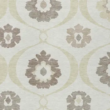5' X 8' Ivory Taupe And Brown Medallion Washable Indoor Outdoor Area Rug