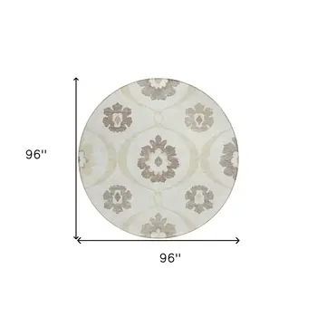 8' Ivory Taupe And Brown Round Medallion Washable Indoor Outdoor Area Rug