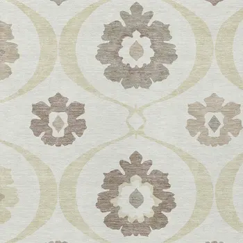 8' X 10' Ivory Taupe And Brown Medallion Washable Indoor Outdoor Area Rug