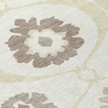 8' X 10' Ivory Taupe And Brown Medallion Washable Indoor Outdoor Area Rug