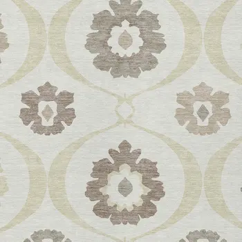 9' X 12' Ivory Taupe And Brown Medallion Washable Indoor Outdoor Area Rug