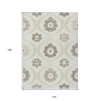 10' X 14' Ivory Taupe And Brown Medallion Washable Indoor Outdoor Area Rug
