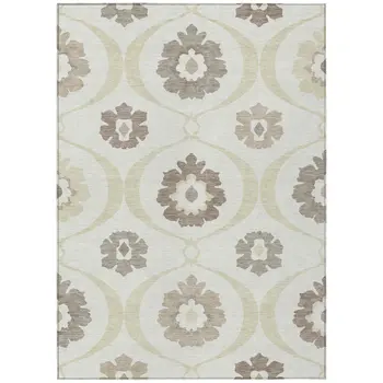 10' X 14' Ivory Taupe And Brown Medallion Washable Indoor Outdoor Area Rug