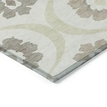 10' X 14' Ivory Taupe And Brown Medallion Washable Indoor Outdoor Area Rug