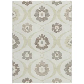10' X 14' Ivory Taupe And Brown Medallion Washable Indoor Outdoor Area Rug