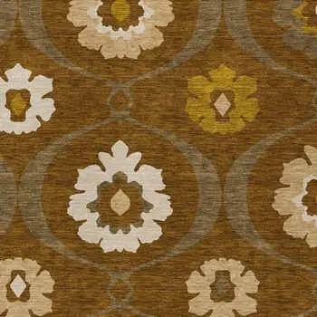 8' X 10' Brown Beige And Gold Medallion Washable Indoor Outdoor Area Rug