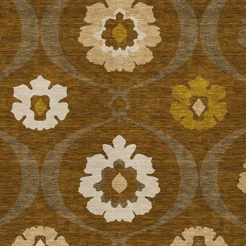 9' X 12' Brown Beige And Gold Medallion Washable Indoor Outdoor Area Rug