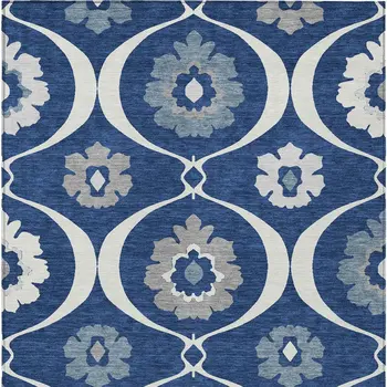 3' X 5' Navy Blue And Ivory Medallion Washable Indoor Outdoor Area Rug