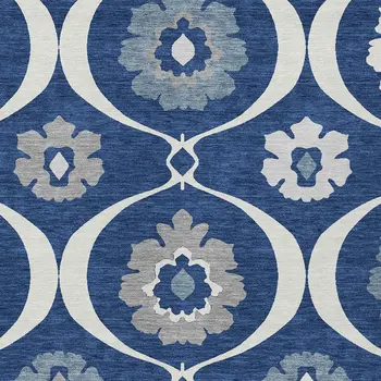 8' X 10' Navy Blue And Ivory Medallion Washable Indoor Outdoor Area Rug