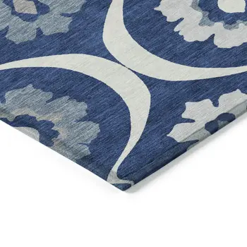 10' X 14' Navy Blue And Ivory Medallion Washable Indoor Outdoor Area Rug