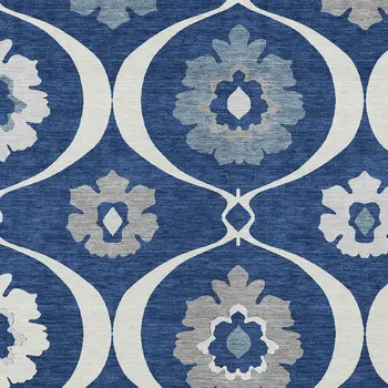 10' X 14' Navy Blue And Ivory Medallion Washable Indoor Outdoor Area Rug