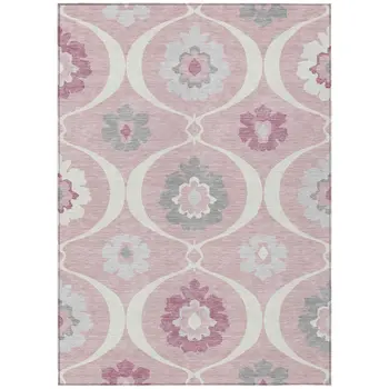 3' X 5' Pink Blush And Gray Medallion Washable Indoor Outdoor Area Rug