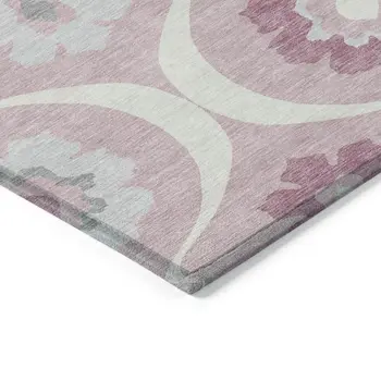 3' X 5' Pink Blush And Gray Medallion Washable Indoor Outdoor Area Rug