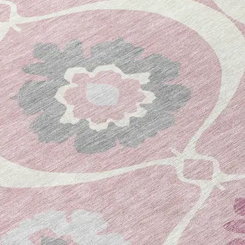 3' X 5' Pink Blush And Gray Medallion Washable Indoor Outdoor Area Rug