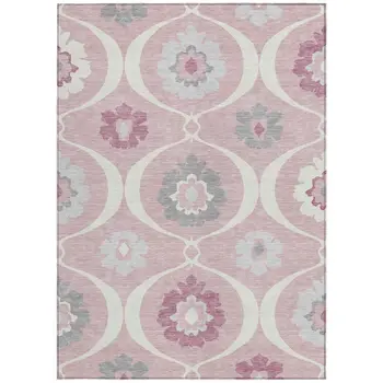 5' X 8' Pink Blush And Gray Medallion Washable Indoor Outdoor Area Rug